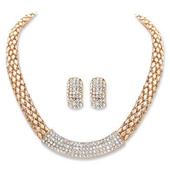 PalmBeach Jewelry Round Crystal Goldtone Earring and Snake-Link Choker Necklace Set 17"-20"
