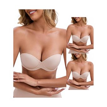 3 Packs Women's Front Cross Underwire Strapless Non Slip Bandeau Lift Up Seamless Padded Tube Bras