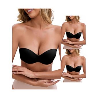 3 Packs Women's Front Cross Underwire Strapless Non Slip Bandeau Lift Up Seamless Padded Tube Bras