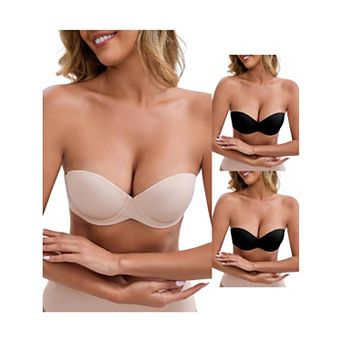 3 Packs Women's Front Cross Underwire Strapless Non Slip Bandeau Lift Up Seamless Padded Tube Bras