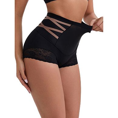 3 Packs Women's High-Waisted Tummy Control Hip Lifting Briefs Lace Trim Breathable Panties