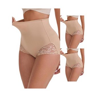 3 Packs Women's High-Waisted Hip Lifting Underwear Slim Fit Ice Silk Lace Trim Control Panties
