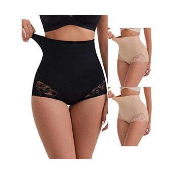 3 Packs Women's High-Waisted Hip Lifting Underwear Slim Fit Ice Silk Lace Trim Control Panties