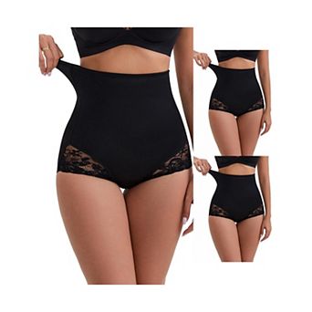 3 Packs Women's High-Waisted Hip Lifting Underwear Slim Fit Ice Silk Lace Trim Control Panties