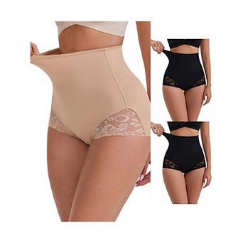 3 Packs Women's High-Waisted Hip Lifting Underwear Slim Fit Ice Silk Lace Trim Control Panties