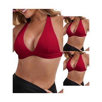 3 Packs Women's Halter Neck Plunge Wirefree Sports Bras Backless Cozy Workout Fitness Bralette