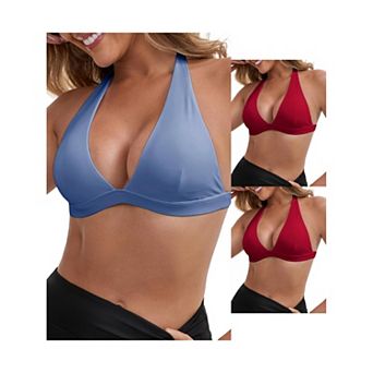 3 Packs Women's Halter Neck Plunge Wirefree Sports Bras Backless Cozy Workout Fitness Bralette