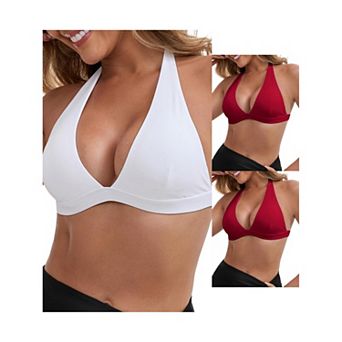 3 Packs Women's Halter Neck Plunge Wirefree Sports Bras Backless Cozy Workout Fitness Bralette