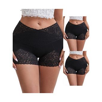 3 Packs Women's Lace Trim High Rise Shaper Shorts Seamless Flatten Tummy Hip-Lifter Control Panties