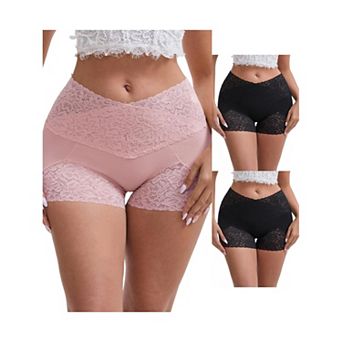 3 Packs Women's Lace Trim High Rise Shaper Shorts Seamless Flatten Tummy Hip-Lifter Control Panties