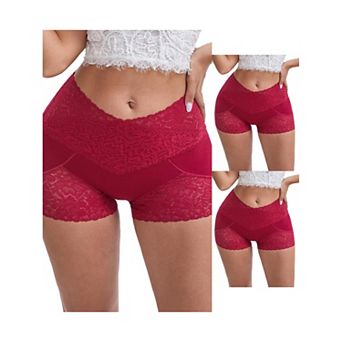 3 Packs Women's Lace Trim High Rise Shaper Shorts Seamless Flatten Tummy Hip-Lifter Control Panties
