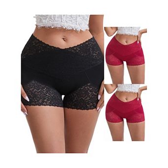3 Packs Women's Lace Trim High Rise Shaper Shorts Seamless Flatten Tummy Hip-Lifter Control Panties