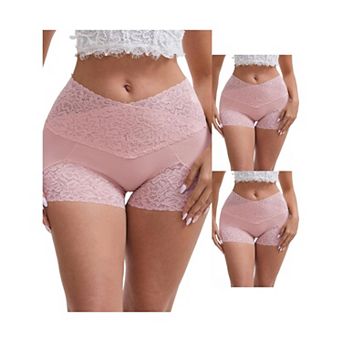 3 Packs Women's Lace Trim High Rise Shaper Shorts Seamless Flatten Tummy Hip-Lifter Control Panties