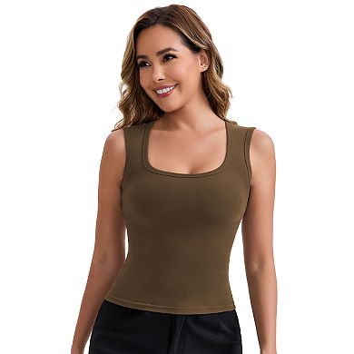 3 Packs Women's Wide Straps Square Neck Unpadded Long Camisole Airplane Sleeves Slimming Undershirt