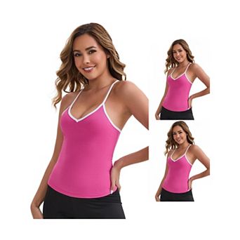 3 Packs Women's V-Neck Spaghetti Straps Tank Top Slim Fit Solid Elastic Cropped Athletic Camisoles