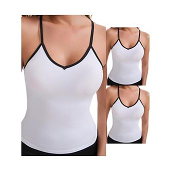 3 Packs Women's V-Neck Spaghetti Straps Tank Top Slim Fit Solid Elastic Cropped Athletic Camisoles