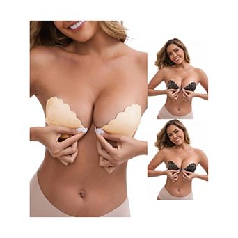 3 Packs Women's Lace Push Up Adhesive Bras Strapless Front Closure Anti-Slip Stick Nipple Covers