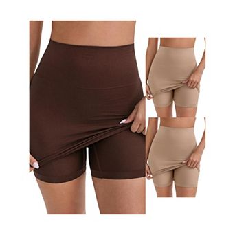 3 Packs Women's Half Slip Leggings Hip-Lifting Tummy Control High-Waisted Above Knee Underskirt