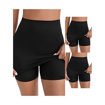 3 Packs Women's Half Slip Leggings Hip-Lifting Tummy Control High-Waisted Above Knee Underskirt