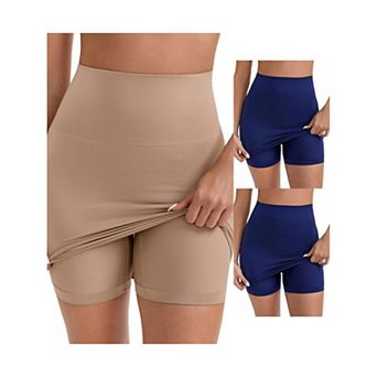 3 Packs Women's Half Slip Leggings Hip-Lifting Tummy Control High-Waisted Above Knee Underskirt