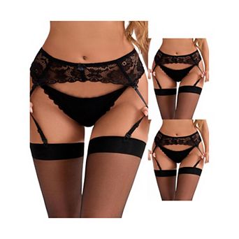 3 Packs Women's Hollow Lace Adjustable Lightweight Garter Belts with Four Clips Stockings Suspender