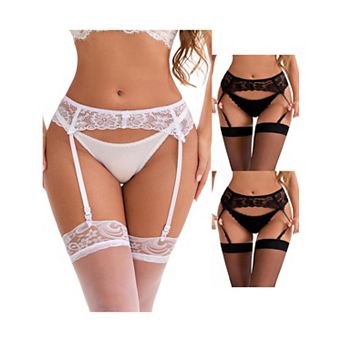 3 Packs Women's Hollow Lace Adjustable Lightweight Garter Belts with Four Clips Stockings Suspender