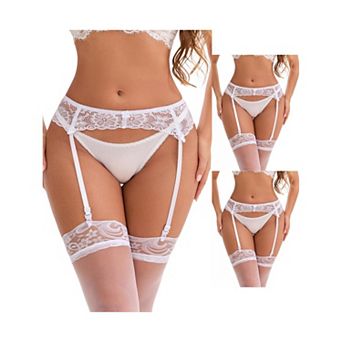 3 Packs Women's Hollow Lace Adjustable Lightweight Garter Belts with Four Clips Stockings Suspender