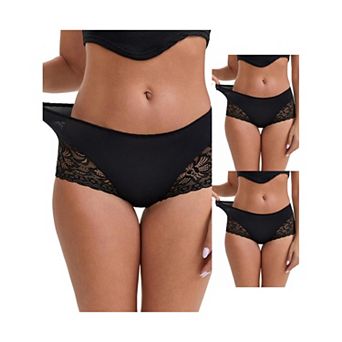 3 Packs Women's Lace Leopard Print Hip-Lifting Tummy Control Mid Rise Panties FullCoverage Boyshorts