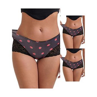 3 Packs Women's Lace Leopard Print Hip-Lifting Tummy Control Mid Rise Panties FullCoverage Boyshorts