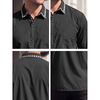 Men's Dress Shirt Long Sleeve Button Down Contrast Plaid Collar Shirts