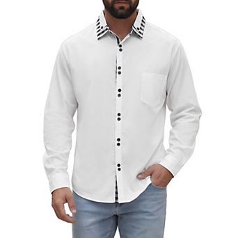 Men's Dress Shirt Long Sleeve Button Down Contrast Plaid Collar Shirts