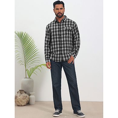 Men's Plaid Shirt Long Sleeve Button Down Lightweight Vintage Casual Shirts