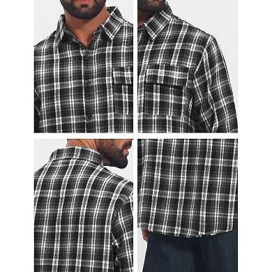Men's Plaid Shirt Long Sleeve Button Down Lightweight Vintage Casual Shirts