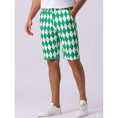 Men's Argyle Pattern Shorts for Men's Summer Flat Front Pants Plaid Printed Golf Shorts