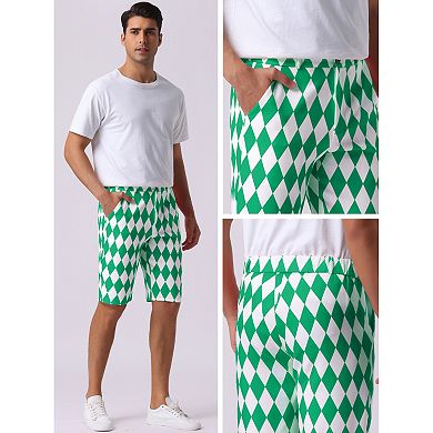 Men's Argyle Pattern Shorts for Men's Summer Flat Front Pants Plaid Printed Golf Shorts
