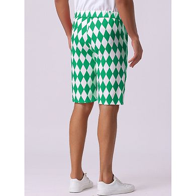 Men's Argyle Pattern Shorts for Men's Summer Flat Front Pants Plaid Printed Golf Shorts