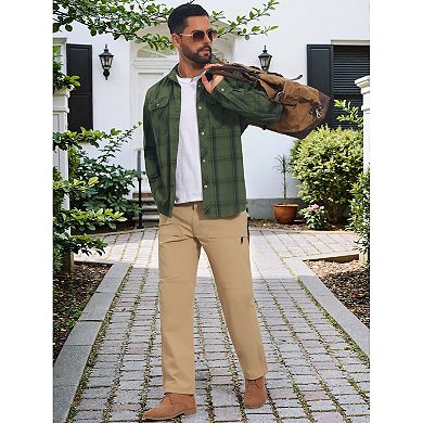 Men's Casual Plaid Long Sleeves Pockets Hiking Fishing Work Cargo Shirts