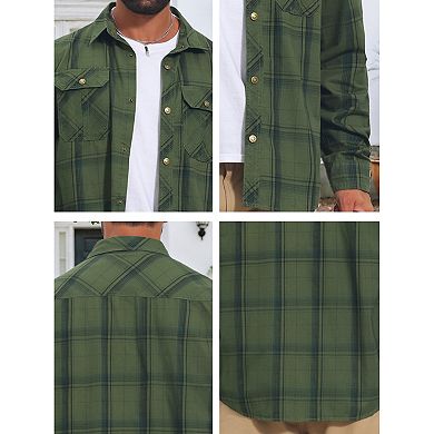 Men's Casual Plaid Long Sleeves Pockets Hiking Fishing Work Cargo Shirts