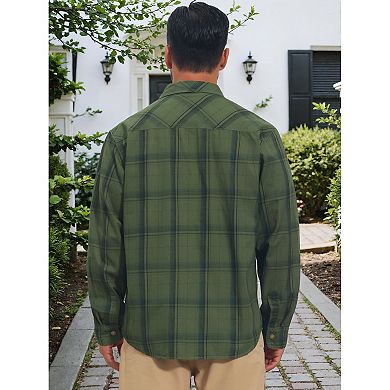 Men's Casual Plaid Long Sleeves Pockets Hiking Fishing Work Cargo Shirts