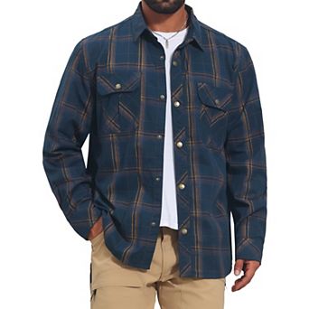 Men's Casual Plaid Long Sleeves Pockets Hiking Fishing Work Cargo Shirts