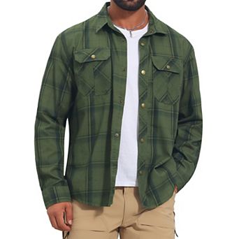 Men's Casual Plaid Long Sleeves Pockets Hiking Fishing Work Cargo Shirts