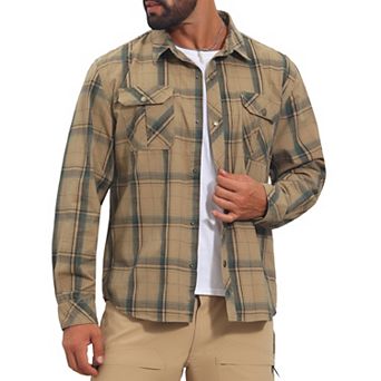 Men's Casual Plaid Long Sleeves Pockets Hiking Fishing Work Cargo Shirts