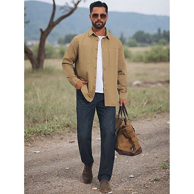 Men's Casual Long Sleeves Pockets Hiking Fishing Work Cargo Shirts