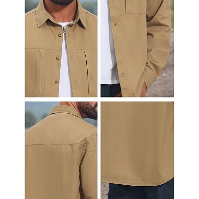 Men's Casual Long Sleeves Pockets Hiking Fishing Work Cargo Shirts
