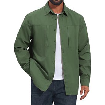 Men's Casual Long Sleeves Pockets Hiking Fishing Work Cargo Shirts
