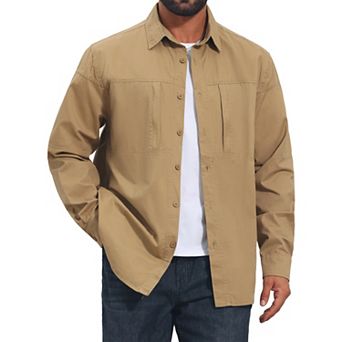 Men's Casual Long Sleeves Pockets Hiking Fishing Work Cargo Shirts