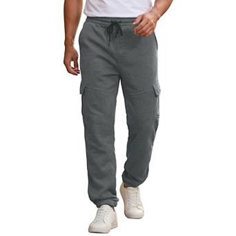Men's Fleece Lined Sweatpants Multiple Pockets Drawstring Waist Cargo Pants