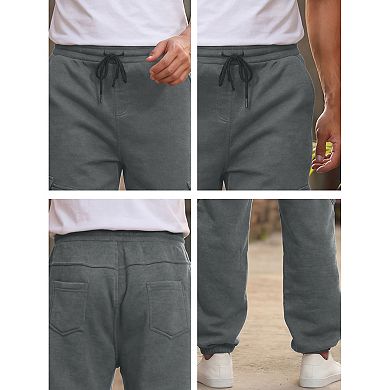 Men's Fleece Lined Sweatpants Multiple Pockets Drawstring Waist Cargo Pants