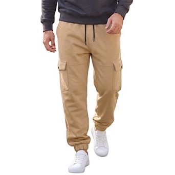 Men's Fleece Lined Sweatpants Multiple Pockets Drawstring Waist Cargo Pants
