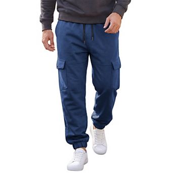 Men's Fleece Lined Sweatpants Multiple Pockets Drawstring Waist Cargo Pants